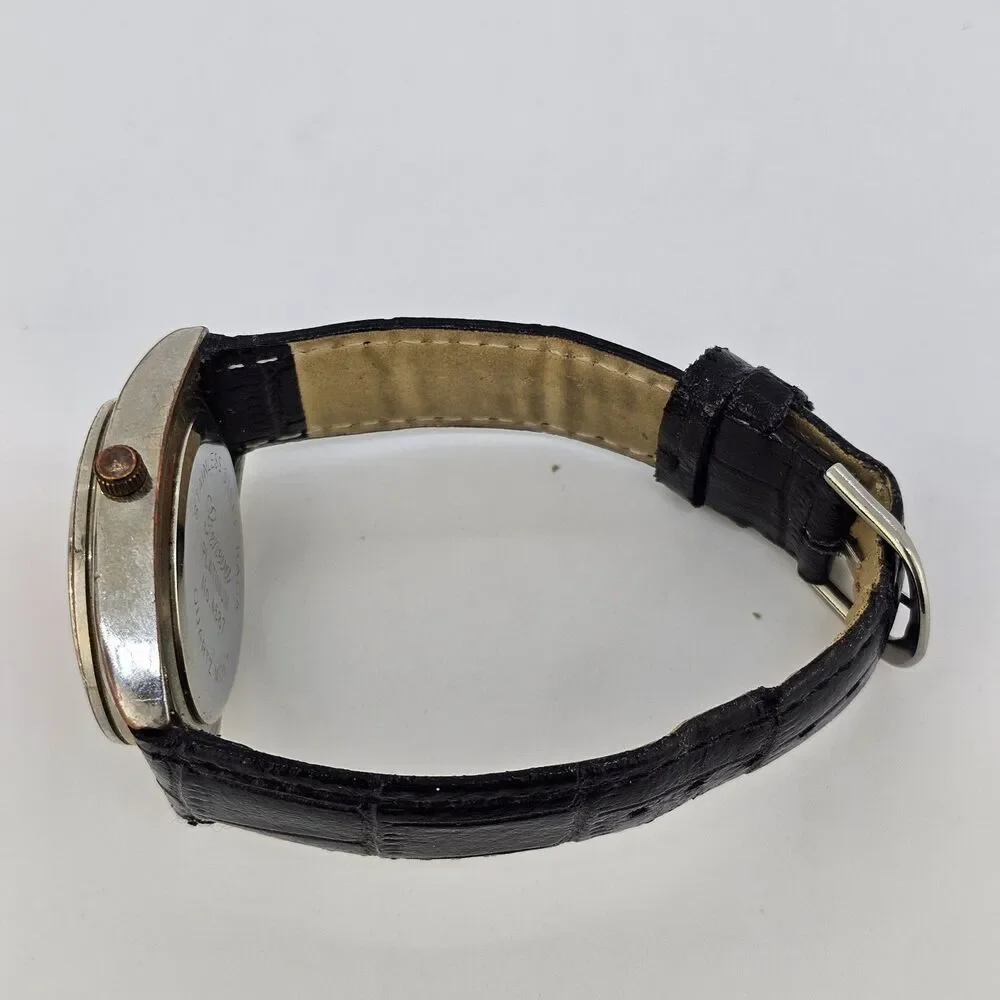 36MM Women's Watch Red Dial Crystal Bezel Black Leather Bands‎ New Battery